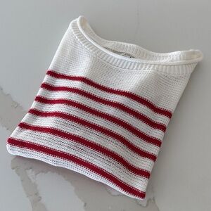 LOFT White Sweater with Red Stripes